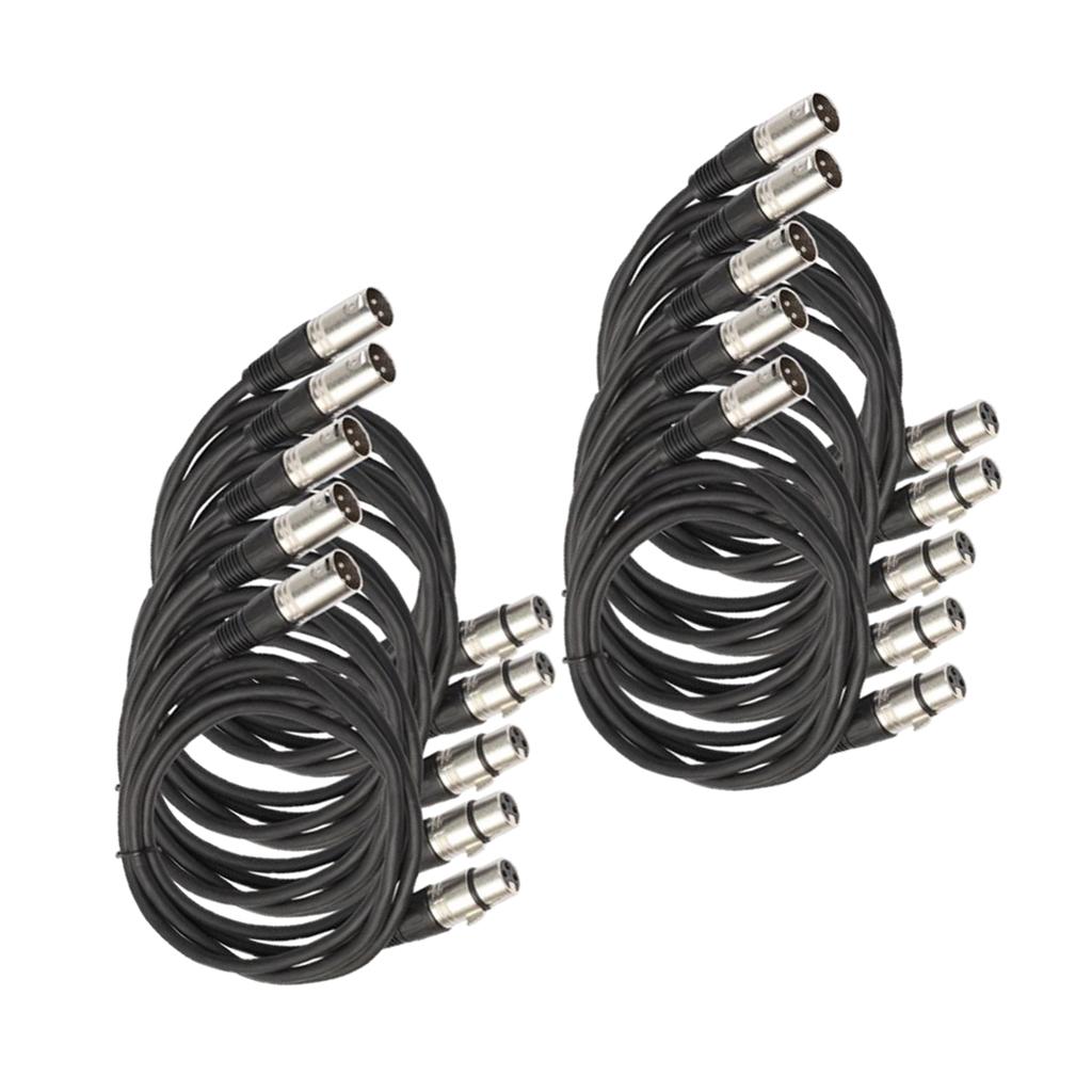 10pcs 3-Pin Cannon XLR Male to Female Cable XLR Microphone Audio Cable Cord