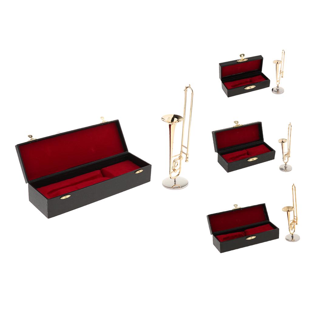 Miniature Trombone Mini Musical Instrument Model for Home Decor 1-4 Scale