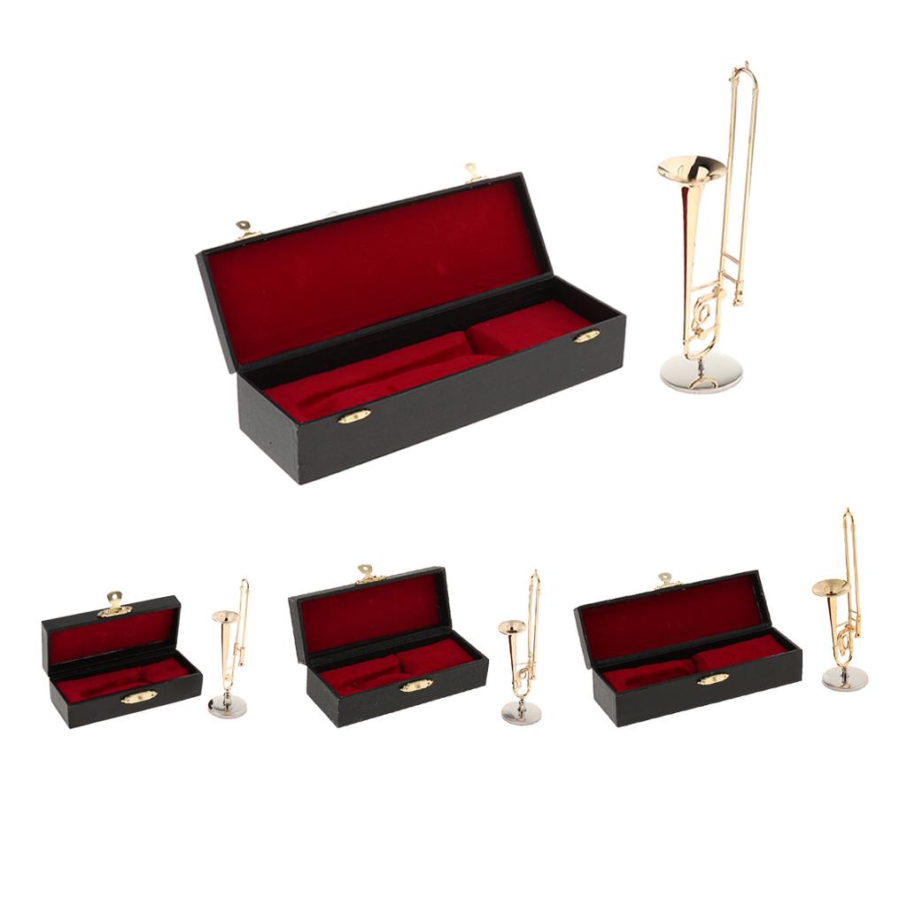 Miniature Trombone Mini Musical Instrument Model for Home Decor 1-4 Scale