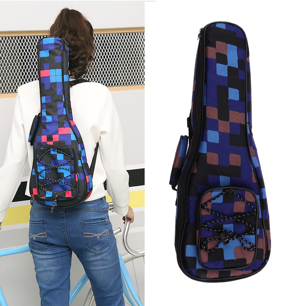 1 Piece 26inch Ukulele Guitar Gig Bag Uke Case Carry Bag Blue Grid
