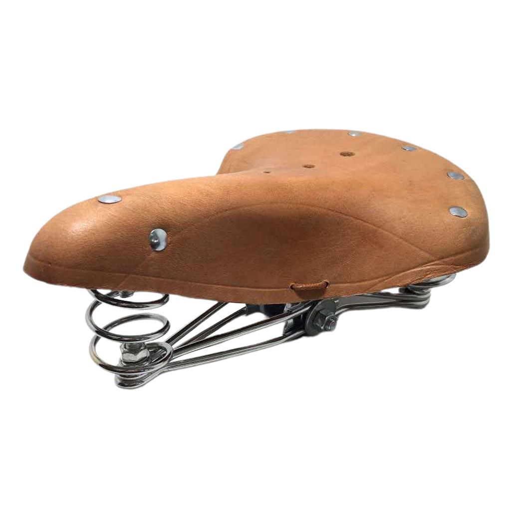 Retro Cowhide Bicycle Bike Saddle Seat Shockproof Spring Brown With Rope