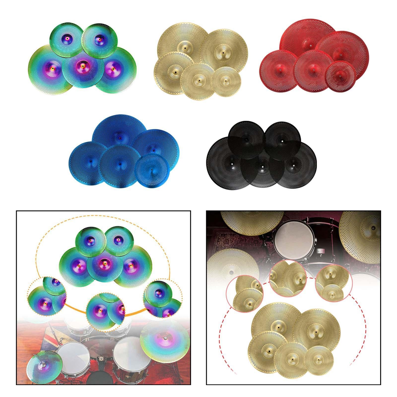5Pcs Low Volume Cymbals Set Sturdy Quiet Cymbals Practice for Rehearsal Room Colorful