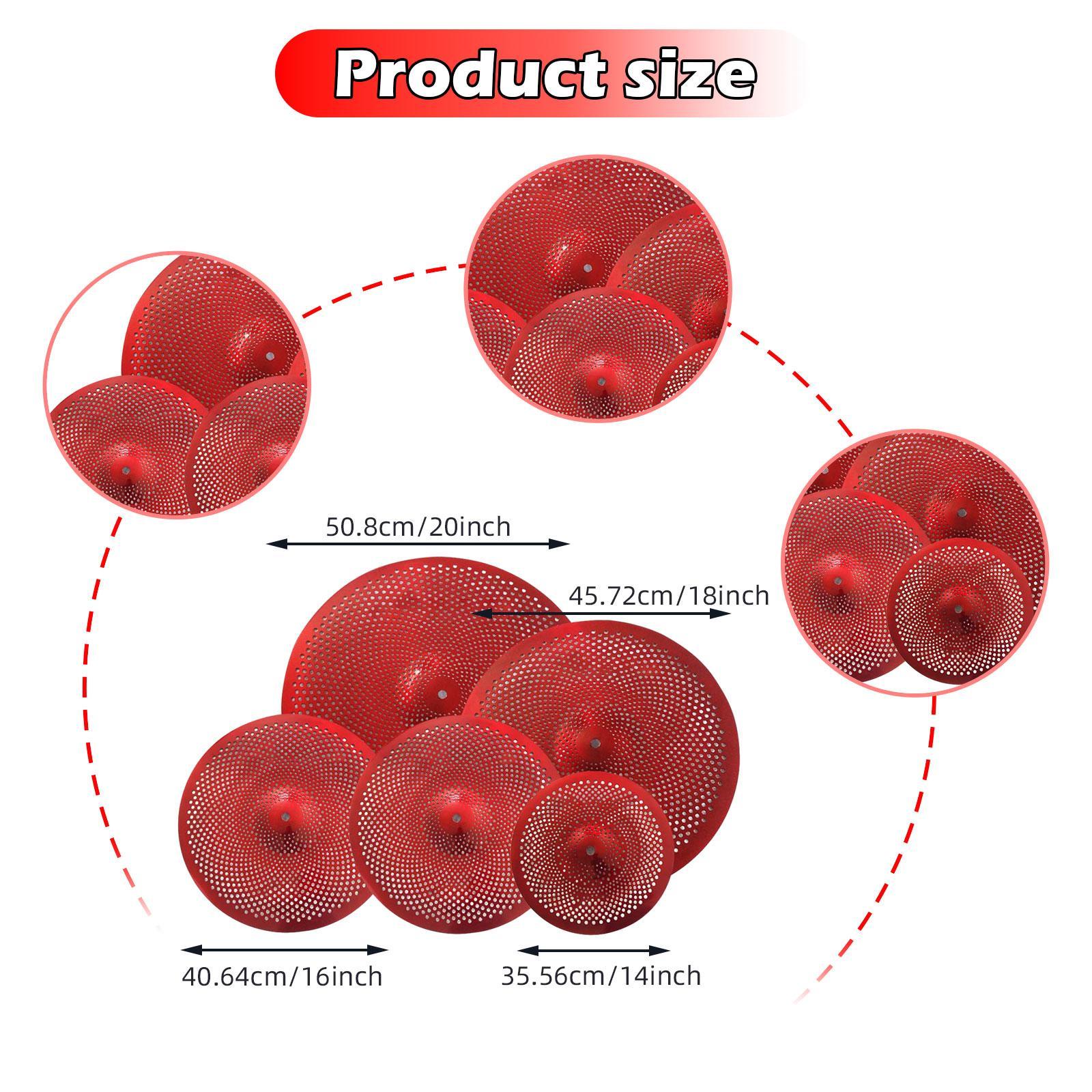 5Pcs Low Volume Cymbals Set Sturdy Quiet Cymbals Practice for Rehearsal Room Red