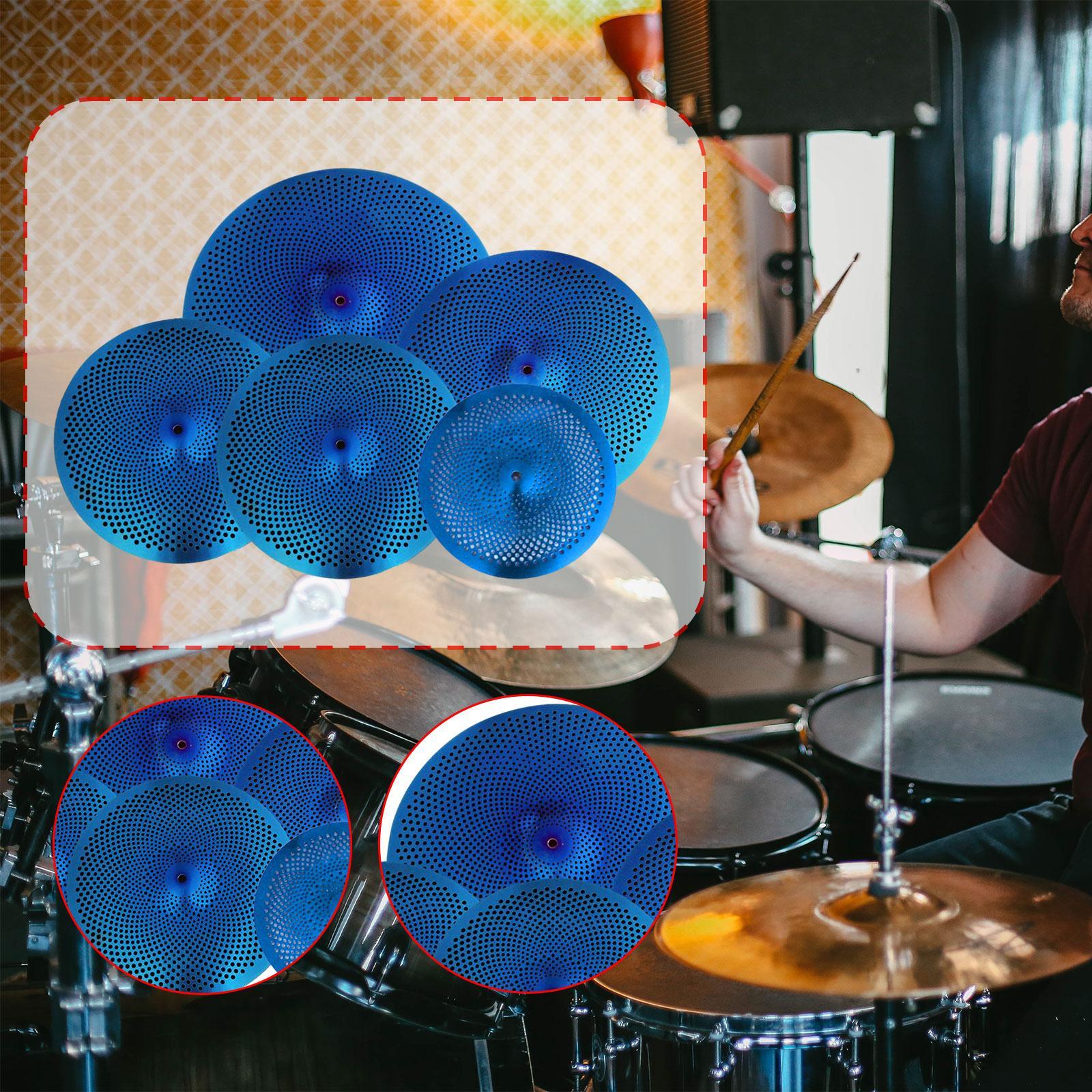5Pcs Low Volume Cymbals Set Sturdy Quiet Cymbals Practice for Rehearsal Room Blue