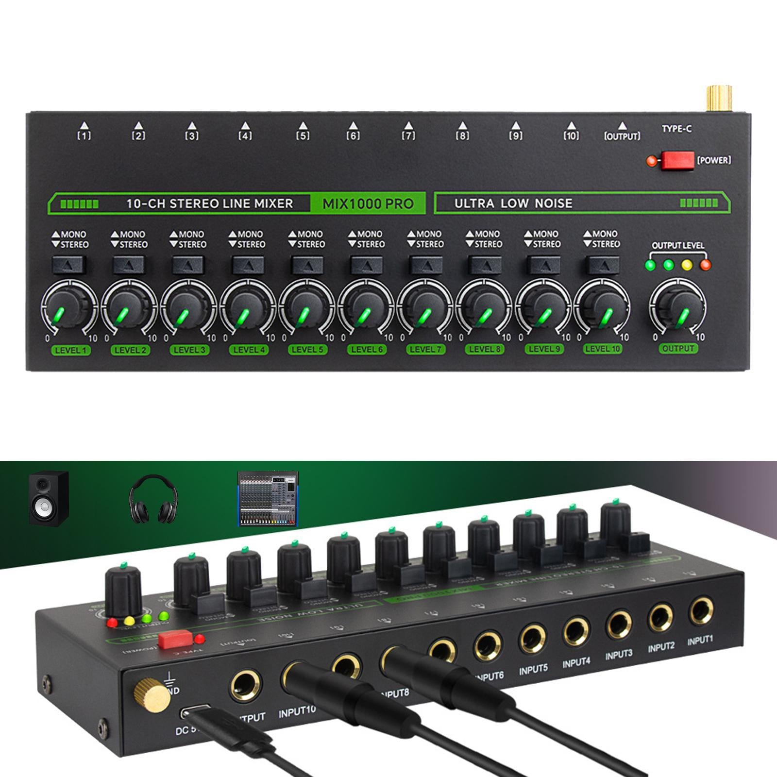 Audio Mixer 10 Input Dynamic Stereo Line Mixer for Computer Keyboard Podcast