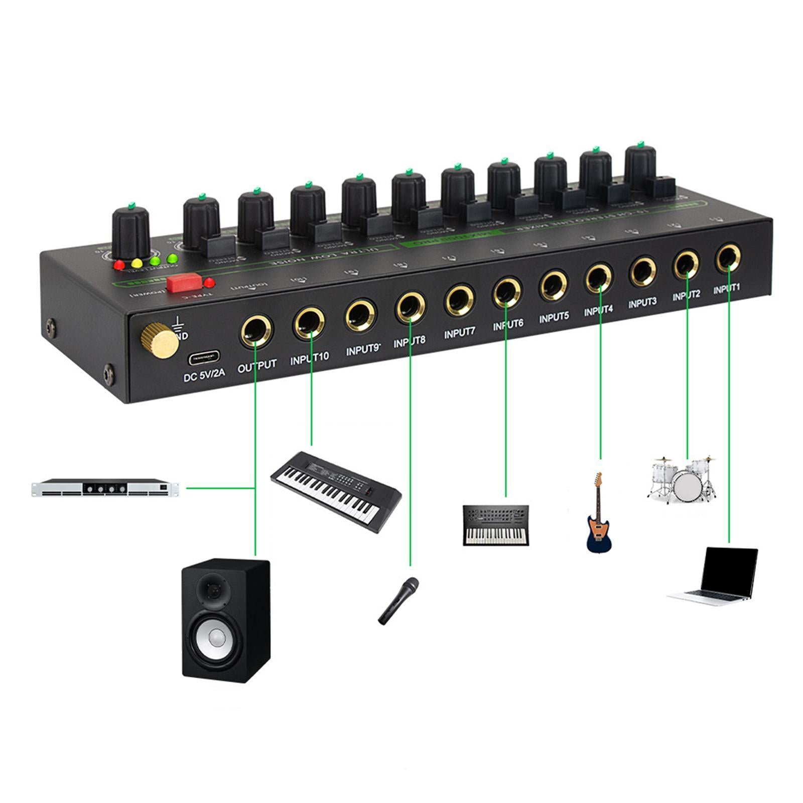 Audio Mixer 10 Input Dynamic Stereo Line Mixer for Computer Keyboard Podcast