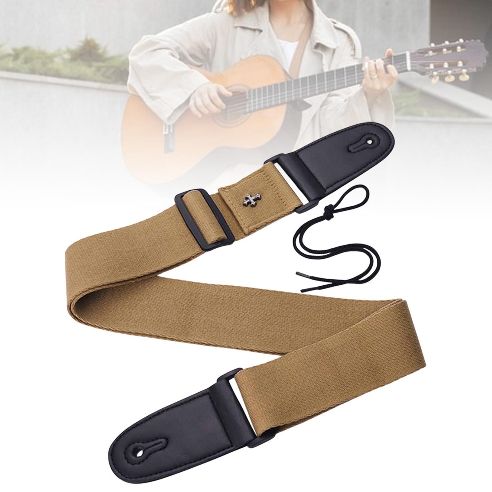Guitar Strap with Cross Acoustic Folk Guitar Belt for Ukulele Beginner Gifts Khaki