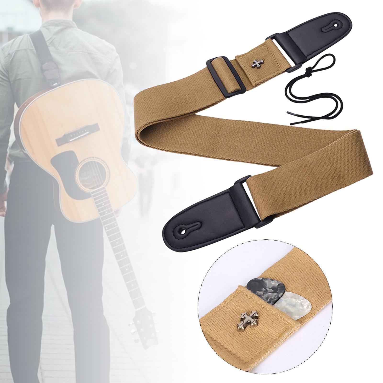 Guitar Strap with Cross Acoustic Folk Guitar Belt for Ukulele Beginner Gifts Khaki
