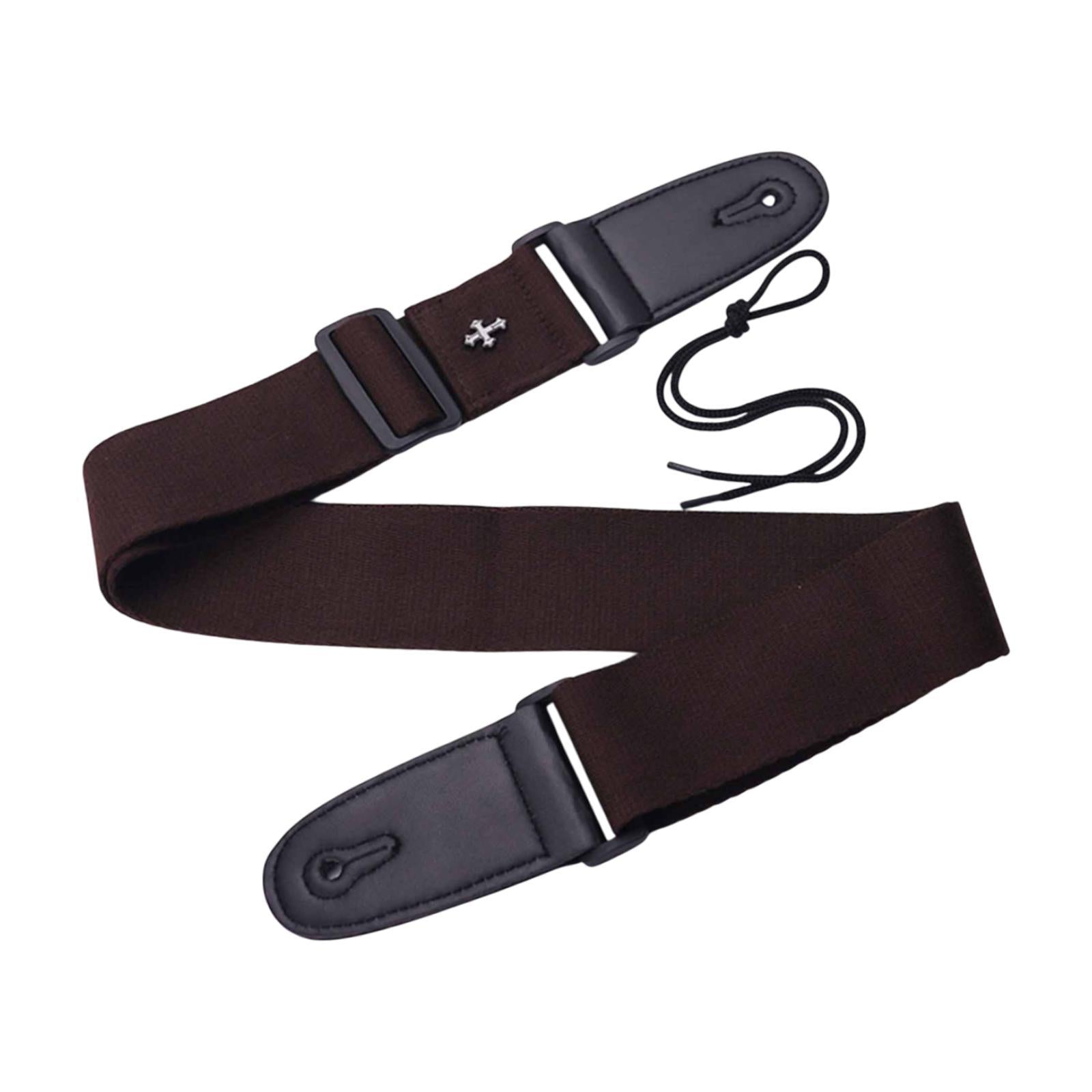 Guitar Strap with Cross Acoustic Folk Guitar Belt for Ukulele Beginner Gifts Dark Brown