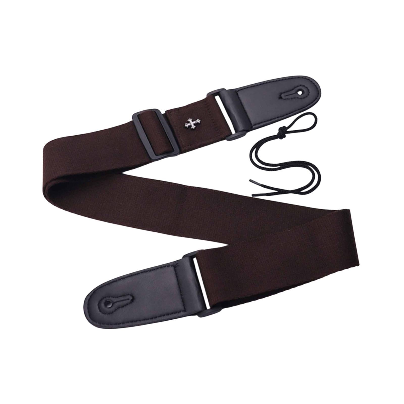 Guitar Strap with Cross Acoustic Folk Guitar Belt for Ukulele Beginner Gifts Dark Brown