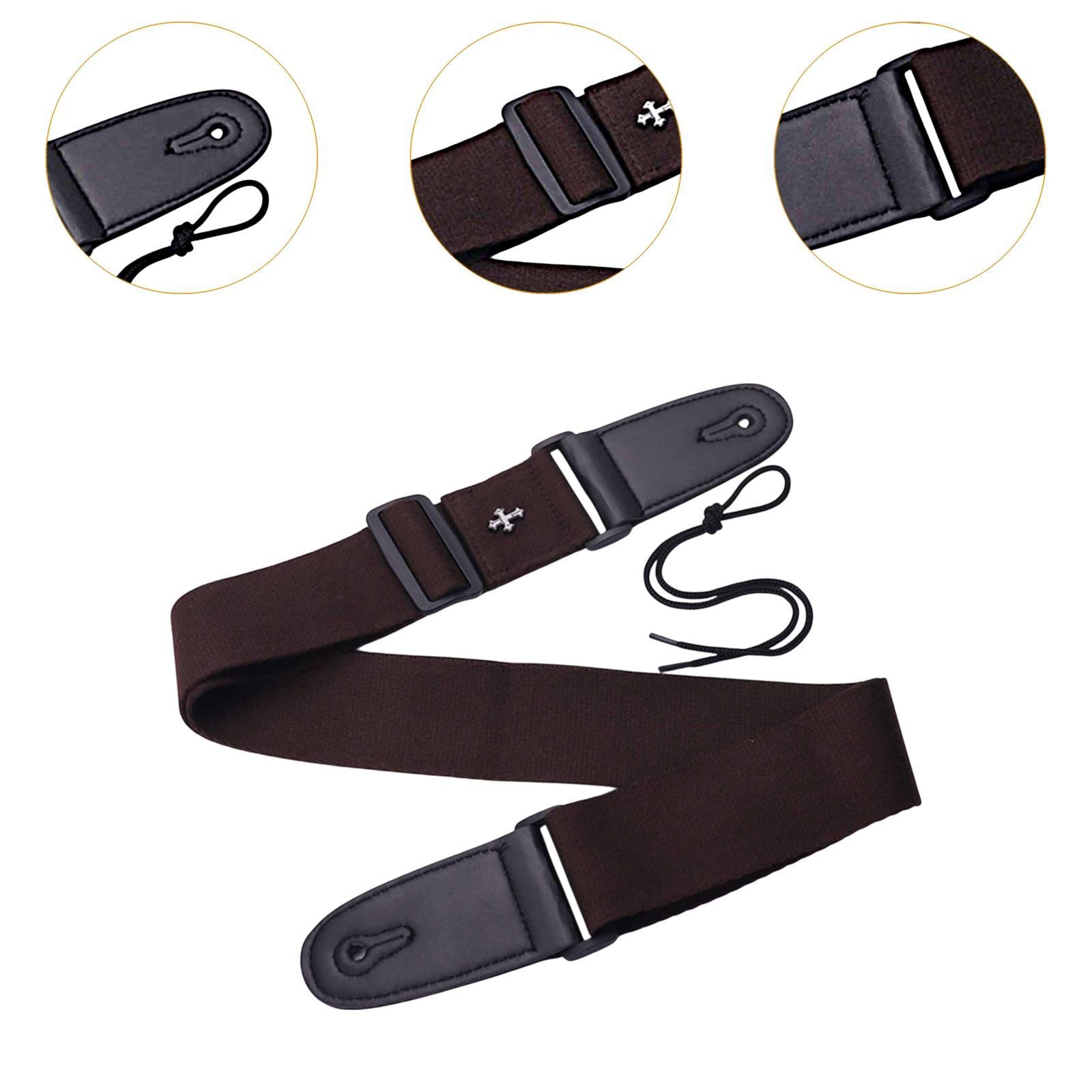 Guitar Strap with Cross Acoustic Folk Guitar Belt for Ukulele Beginner Gifts Dark Brown