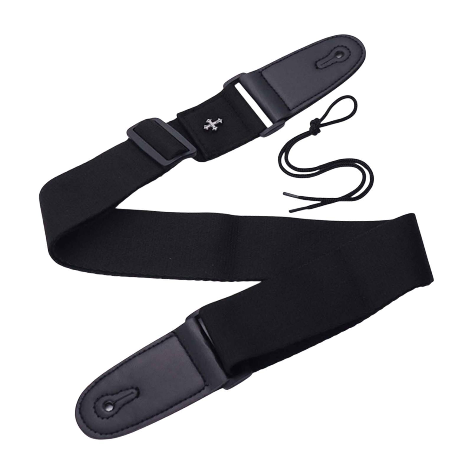 Guitar Strap with Cross Acoustic Folk Guitar Belt for Ukulele Beginner Gifts Black