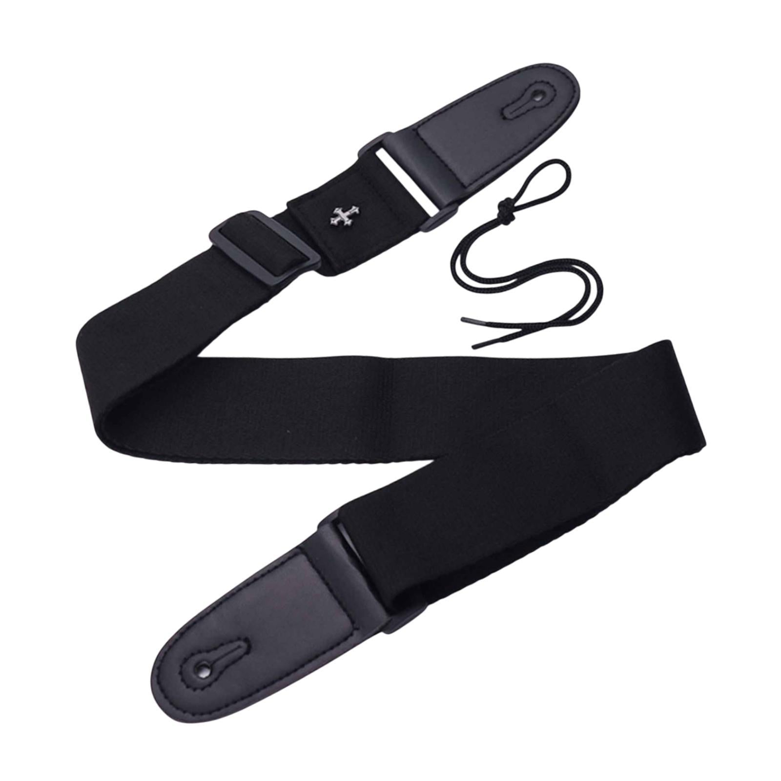 Guitar Strap with Cross Acoustic Folk Guitar Belt for Ukulele Beginner Gifts Black