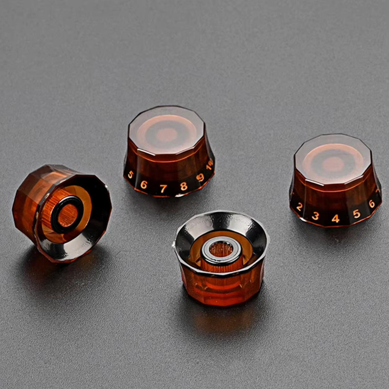 4Pcs Guitar Knobs Acrylic Universal Bass Knob Spare Parts Repair Maintenance Light Brown