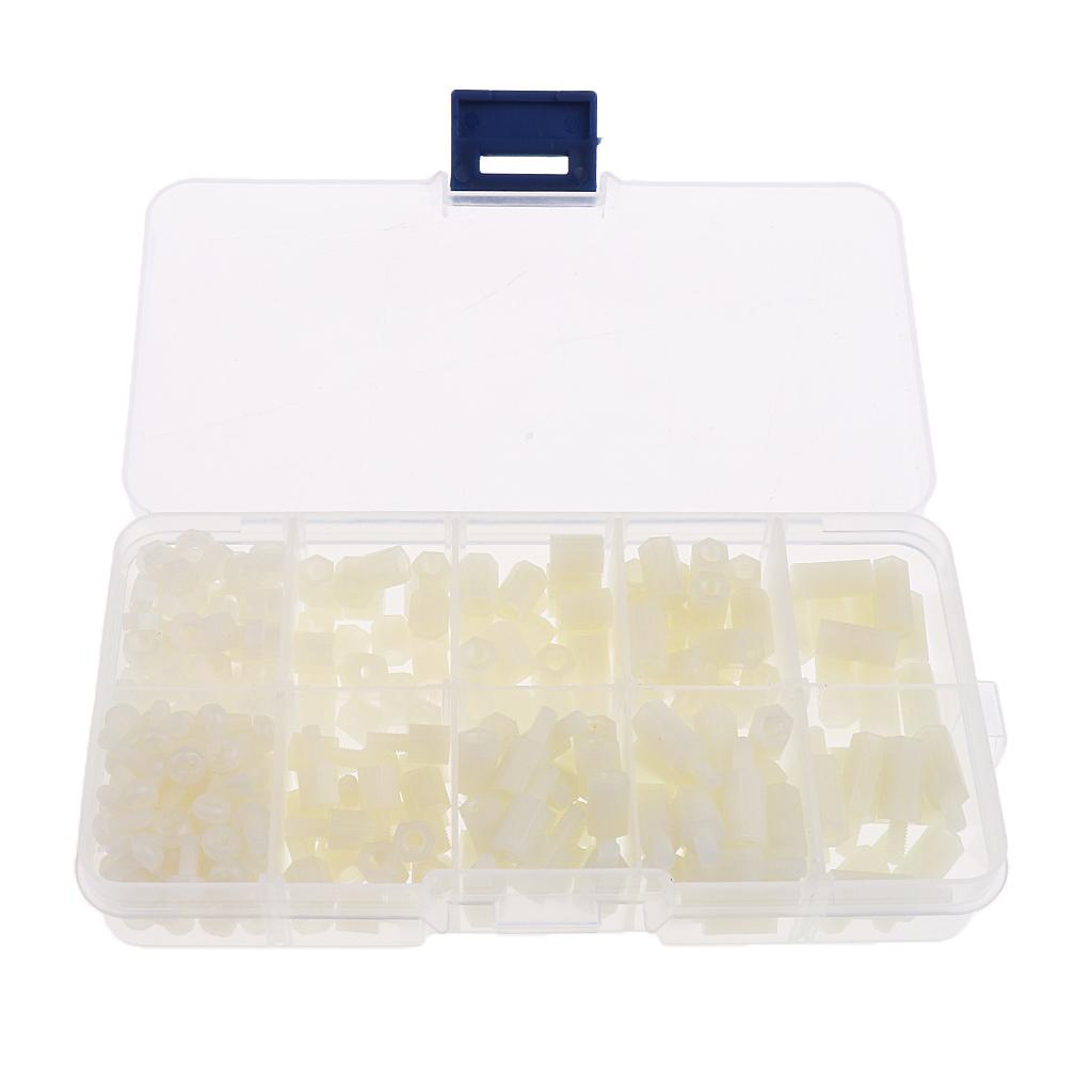 300pcs M3 Nylon Hex Nut Screw Spacers Stand-off Accessories Assortment