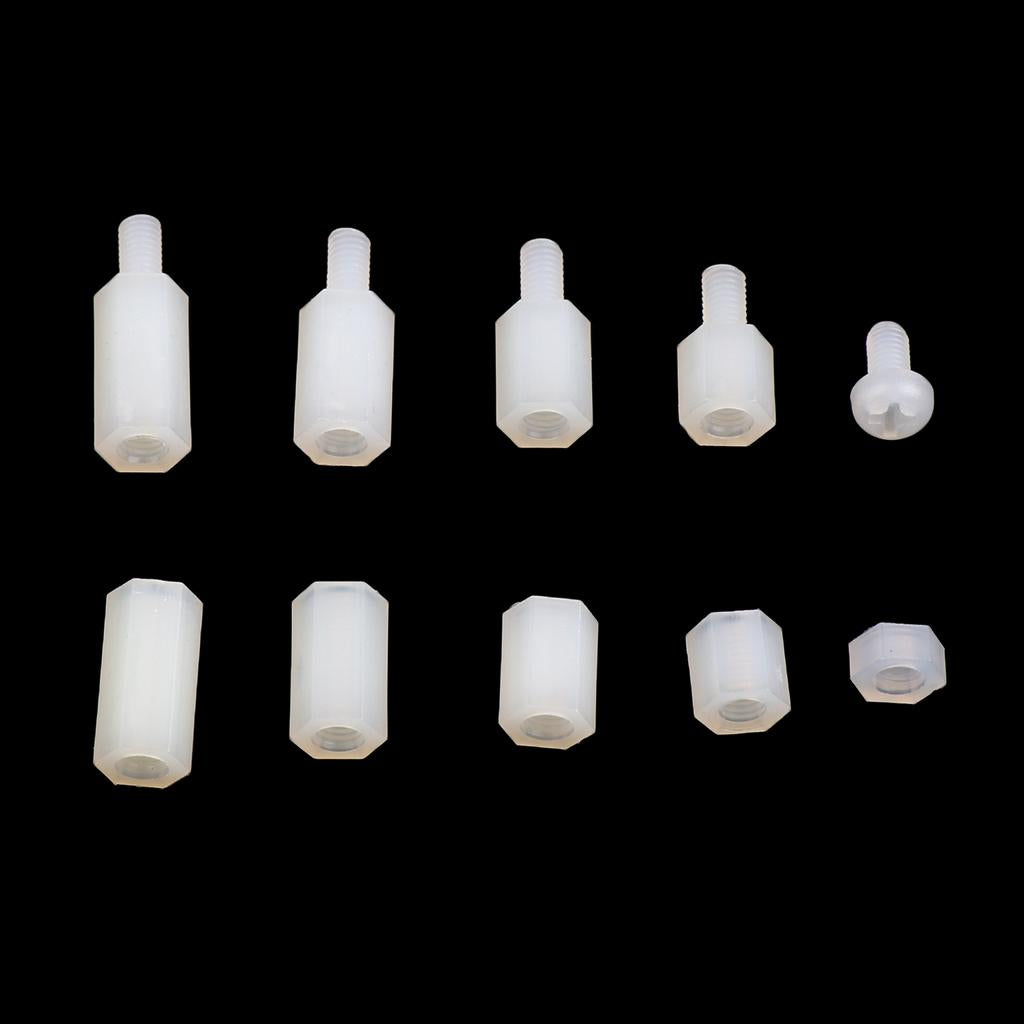 300pcs M3 Nylon Hex Nut Screw Spacers Stand-off Accessories Assortment