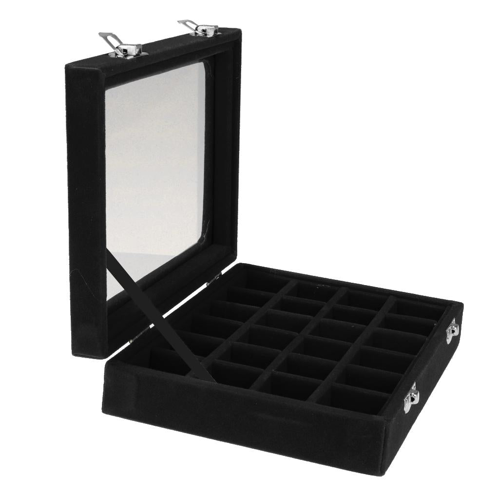 Wooden Velvet Jewelry Necklace Ring Storage Box Case Organizer Gift Black