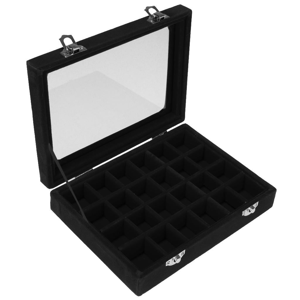 Wooden Velvet Jewelry Necklace Ring Storage Box Case Organizer Gift Black