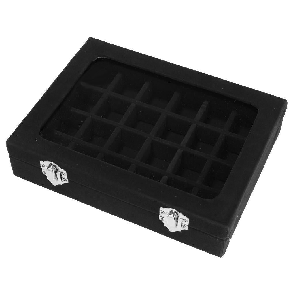 Wooden Velvet Jewelry Necklace Ring Storage Box Case Organizer Gift Black