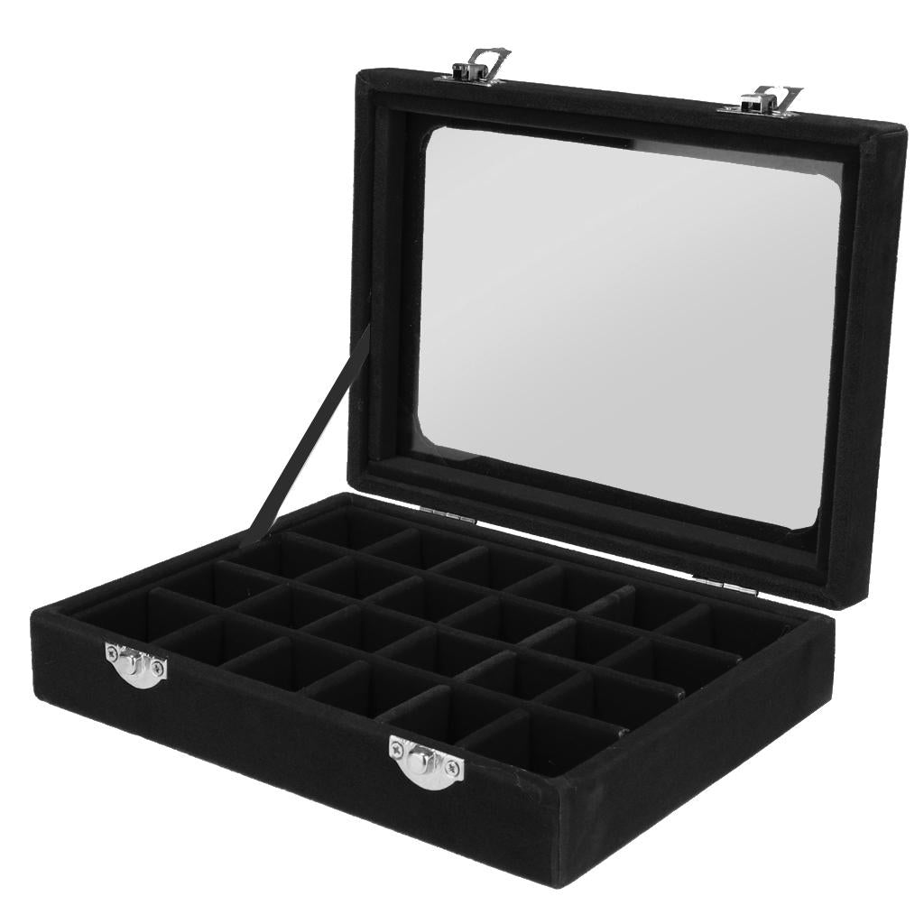 Wooden Velvet Jewelry Necklace Ring Storage Box Case Organizer Gift Black