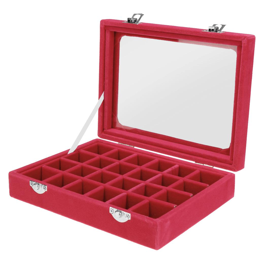 Wooden Velvet Jewelry Necklace Ring Storage Box Case Organizer Gift Red