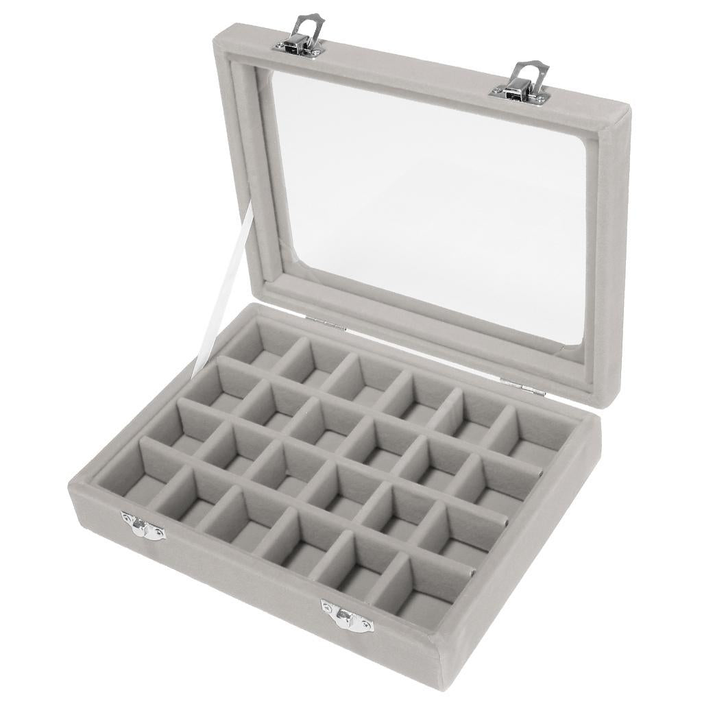 Wooden Velvet Jewelry Necklace Ring Storage Box Case Organizer Gift Grey