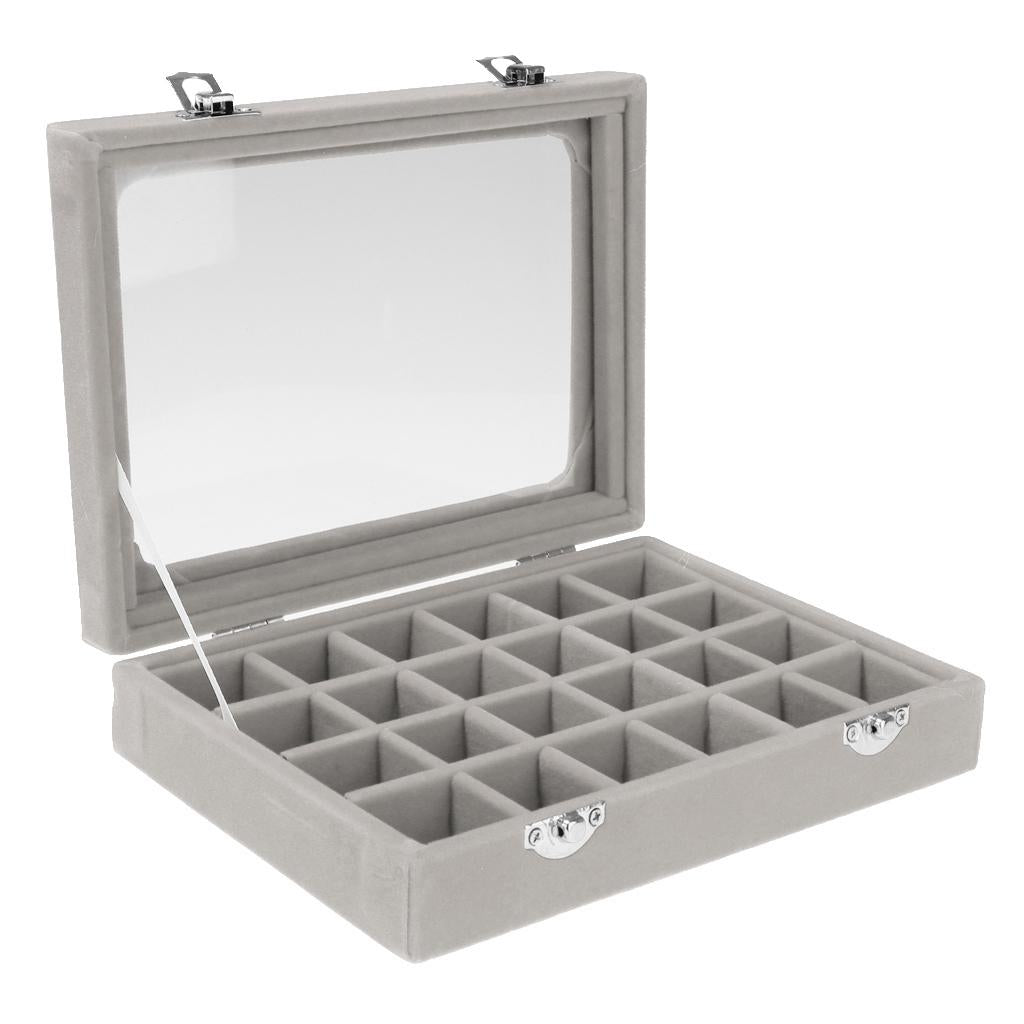 Wooden Velvet Jewelry Necklace Ring Storage Box Case Organizer Gift Grey