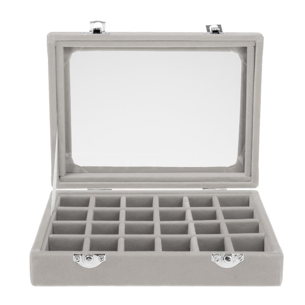 Wooden Velvet Jewelry Necklace Ring Storage Box Case Organizer Gift Grey