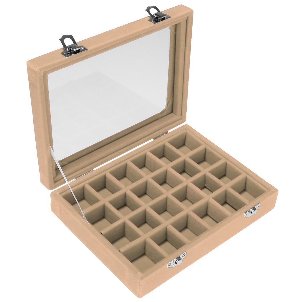 Wooden Velvet Jewelry Necklace Ring Storage Box Case Organizer Gift Beige