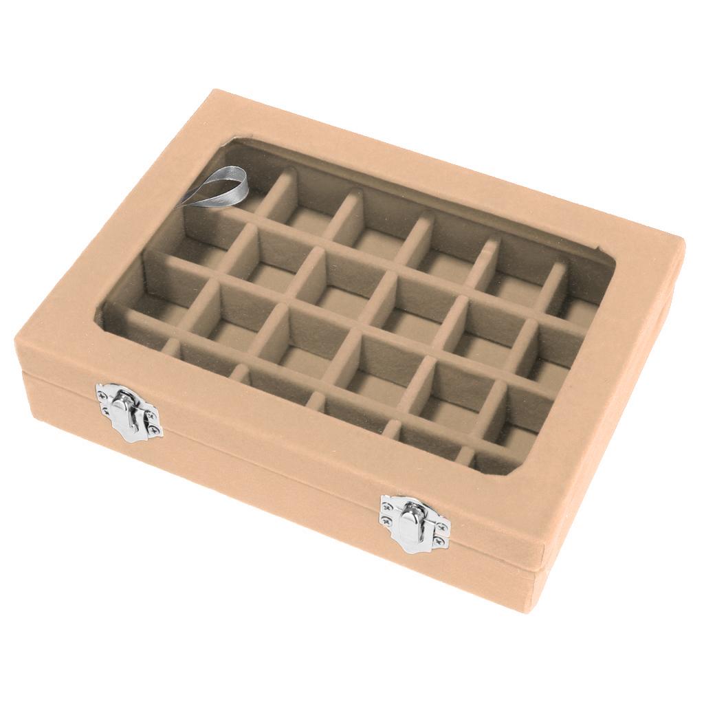 Wooden Velvet Jewelry Necklace Ring Storage Box Case Organizer Gift Beige