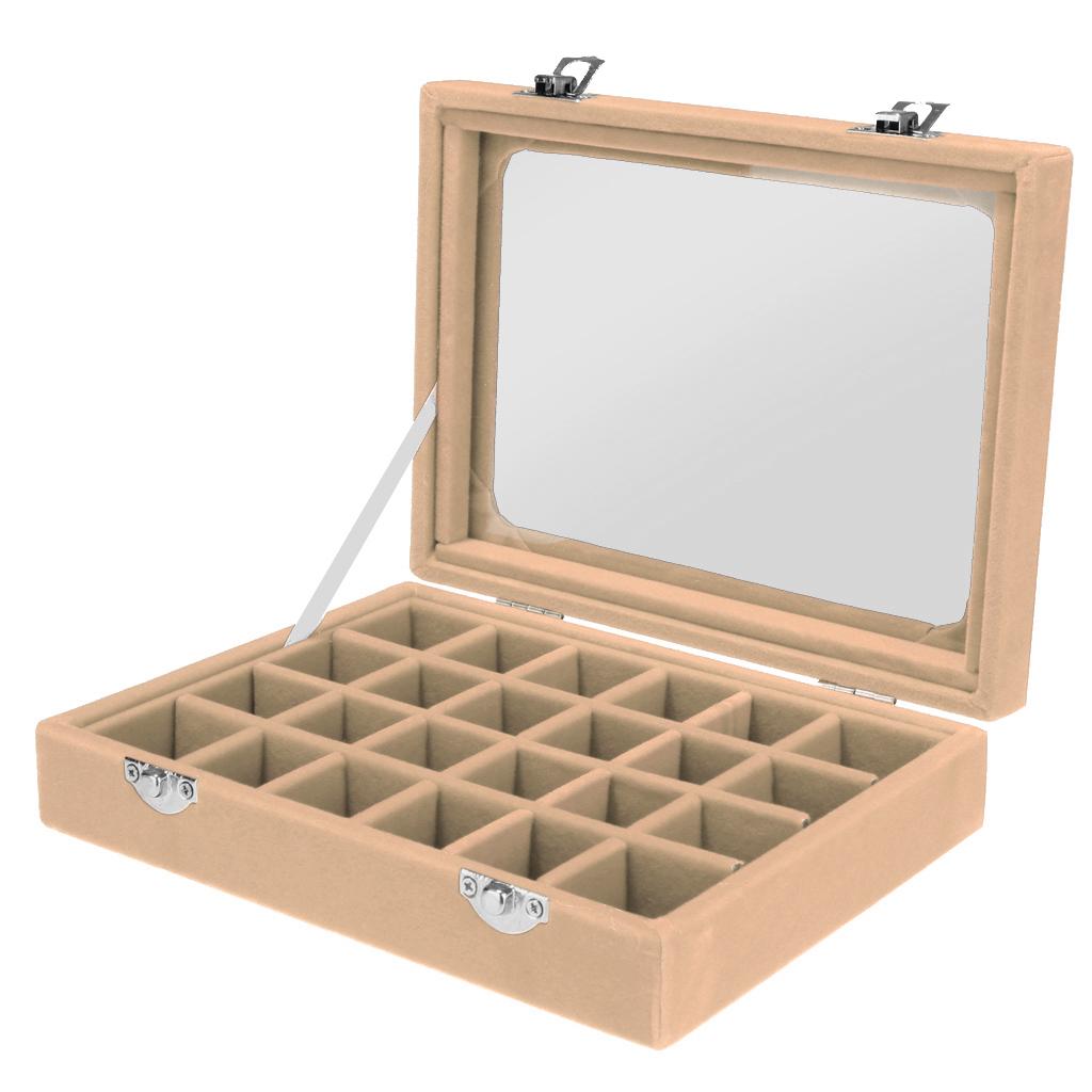 Wooden Velvet Jewelry Necklace Ring Storage Box Case Organizer Gift Beige