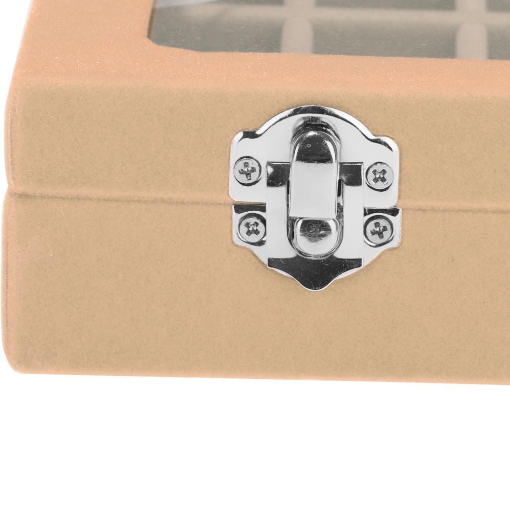 Wooden Velvet Jewelry Necklace Ring Storage Box Case Organizer Gift Beige