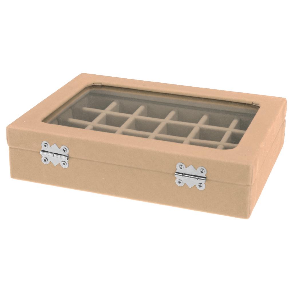 Wooden Velvet Jewelry Necklace Ring Storage Box Case Organizer Gift Beige