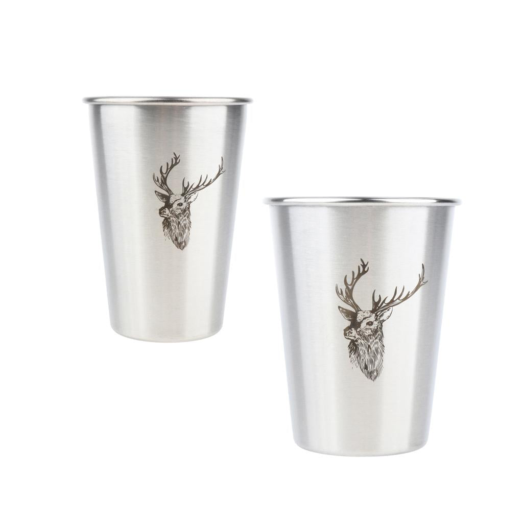 Stainless Steel Stackable Cups for Bar Beer Drinking Deer Pattern 350ml