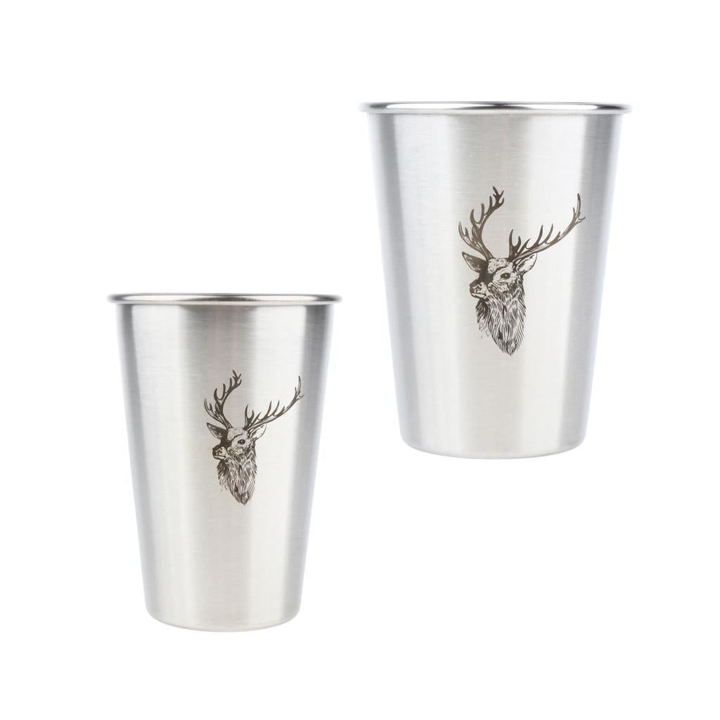 Stainless Steel Stackable Cups for Bar Beer Drinking Deer Pattern 350ml
