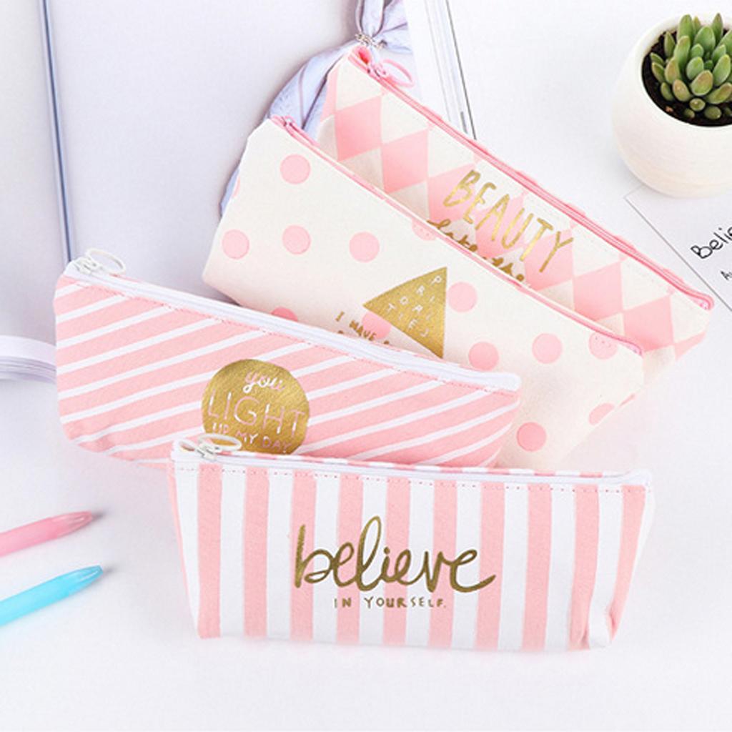Fashion Zipper Pencil Pen Case Bag Makeup Cosmetic Bag Pouch Plaid