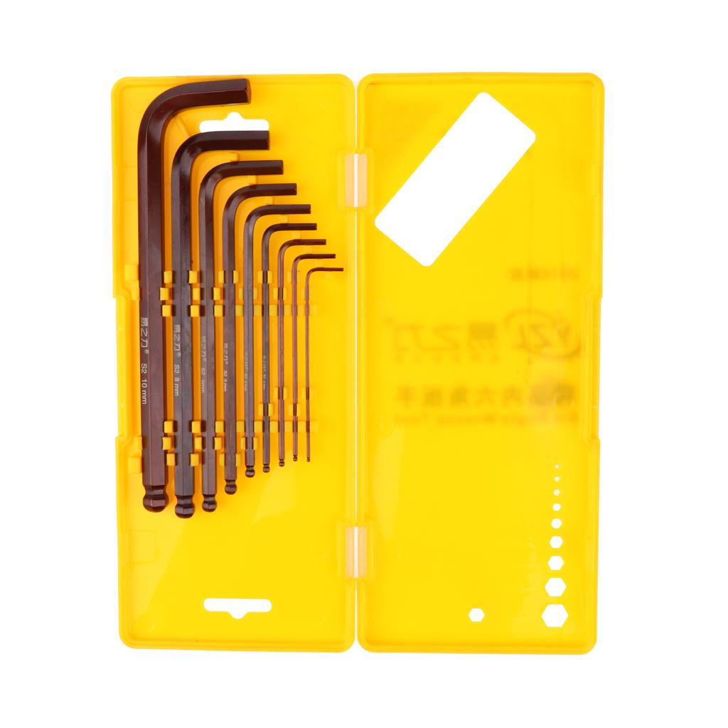 9 Piece Metric Hex Key Allen Wrench Long Short Arm L Arm Ball End Black