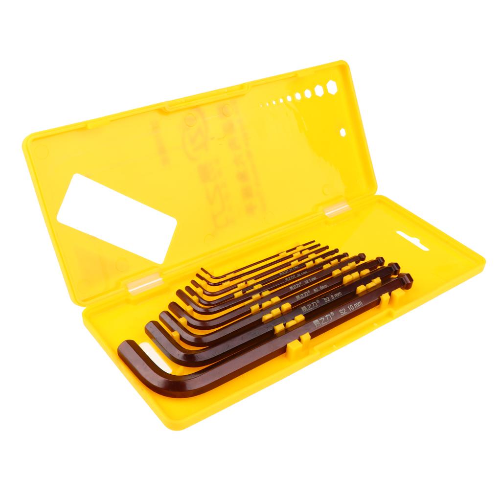 9 Piece Metric Hex Key Allen Wrench Long Short Arm L Arm Ball End Black