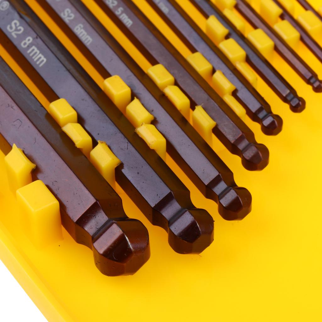 9 Piece Metric Hex Key Allen Wrench Long Short Arm L Arm Ball End Black