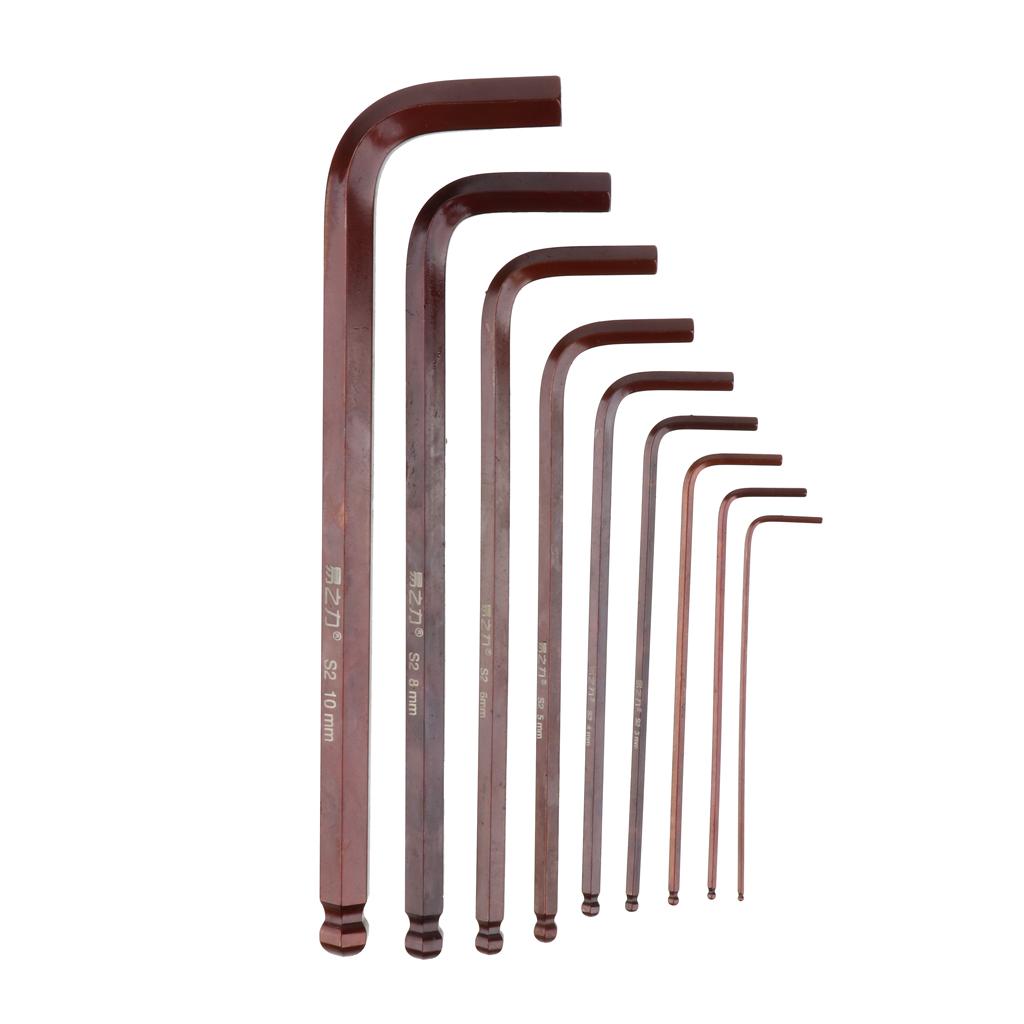 9 Piece Metric Hex Key Allen Wrench Long Short Arm L Arm Ball End Black