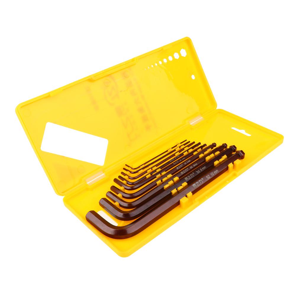 9 Piece Metric Hex Key Allen Wrench Long Short Arm L Arm Ball End Black