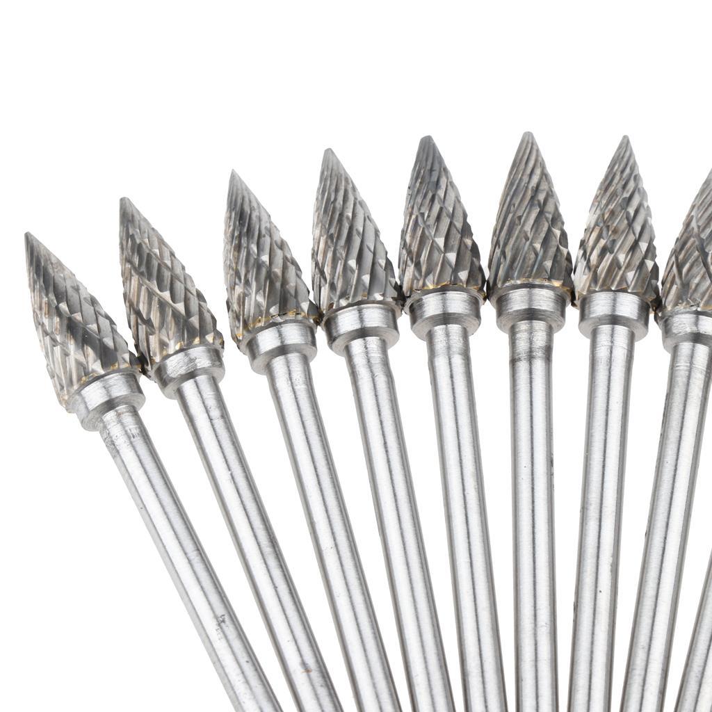 HSS 10pcs Tungsten Carbide Rotary Burr Die Grinder Bits 6mm Drill File Burrs