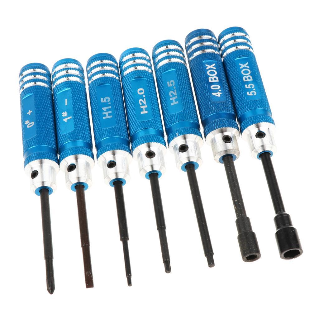 7 Pieces Steel Screwdriver Set RC Tool Kit for RC Model Car Helicopter Blue (1.5mm, 2mm, 2.5mm, 3mm, 4mm, 5.5mm)