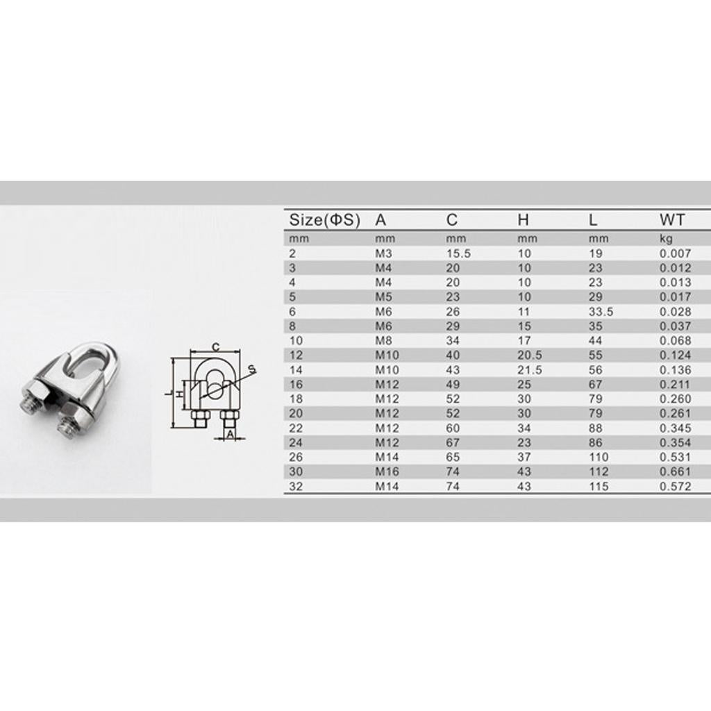 5 Pieces Stainless U-Shape Bolt Saddle Clamps Cable Clips for Wire Rope 5mm