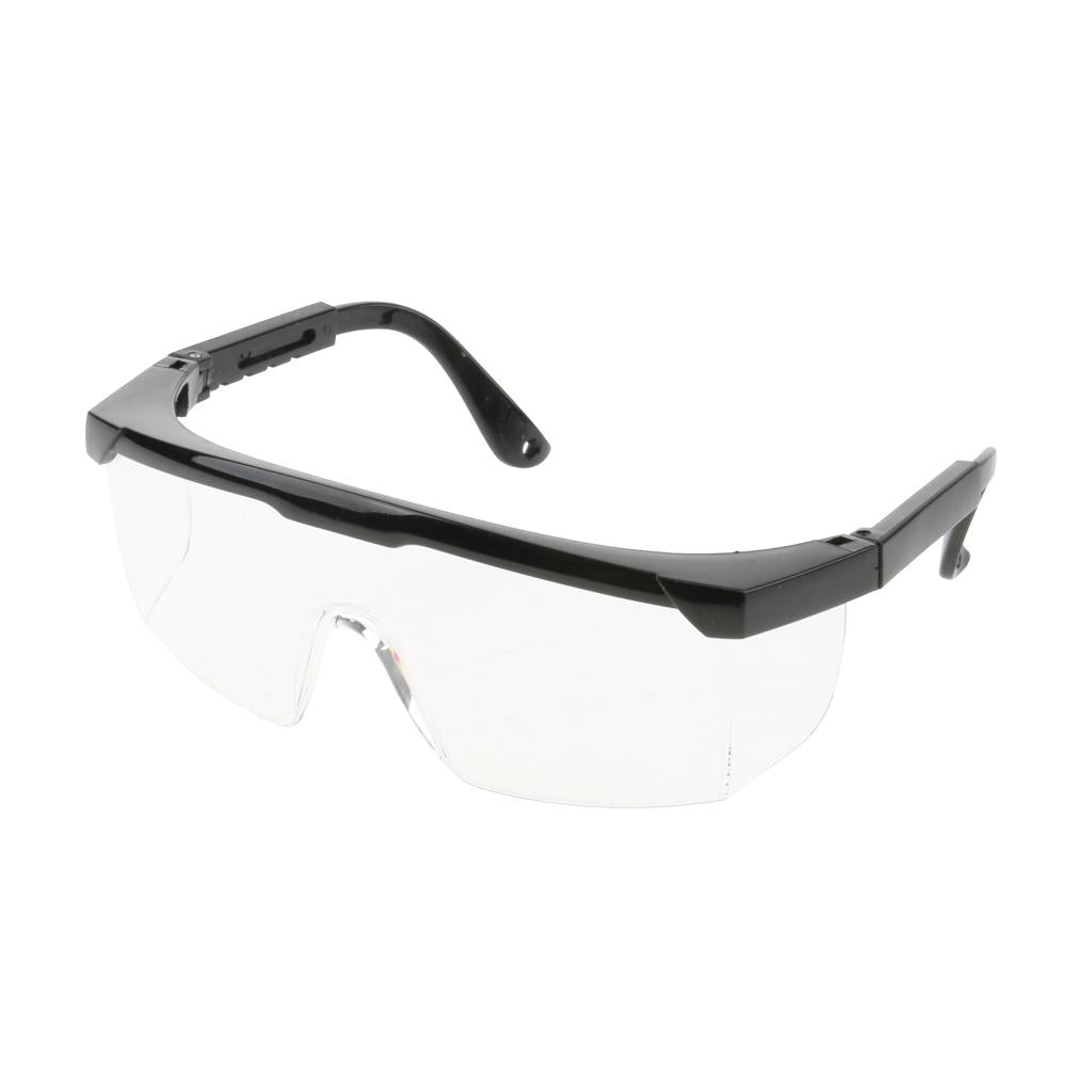 Adjustable Safety Protective PPE Glasses Goggles, Clear Lens, Black Frame