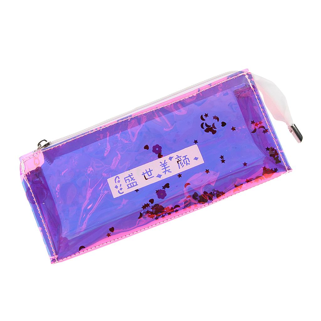 Shiny Transparent Pencil Bag Pen Holder Stationery Storage Organizer #2