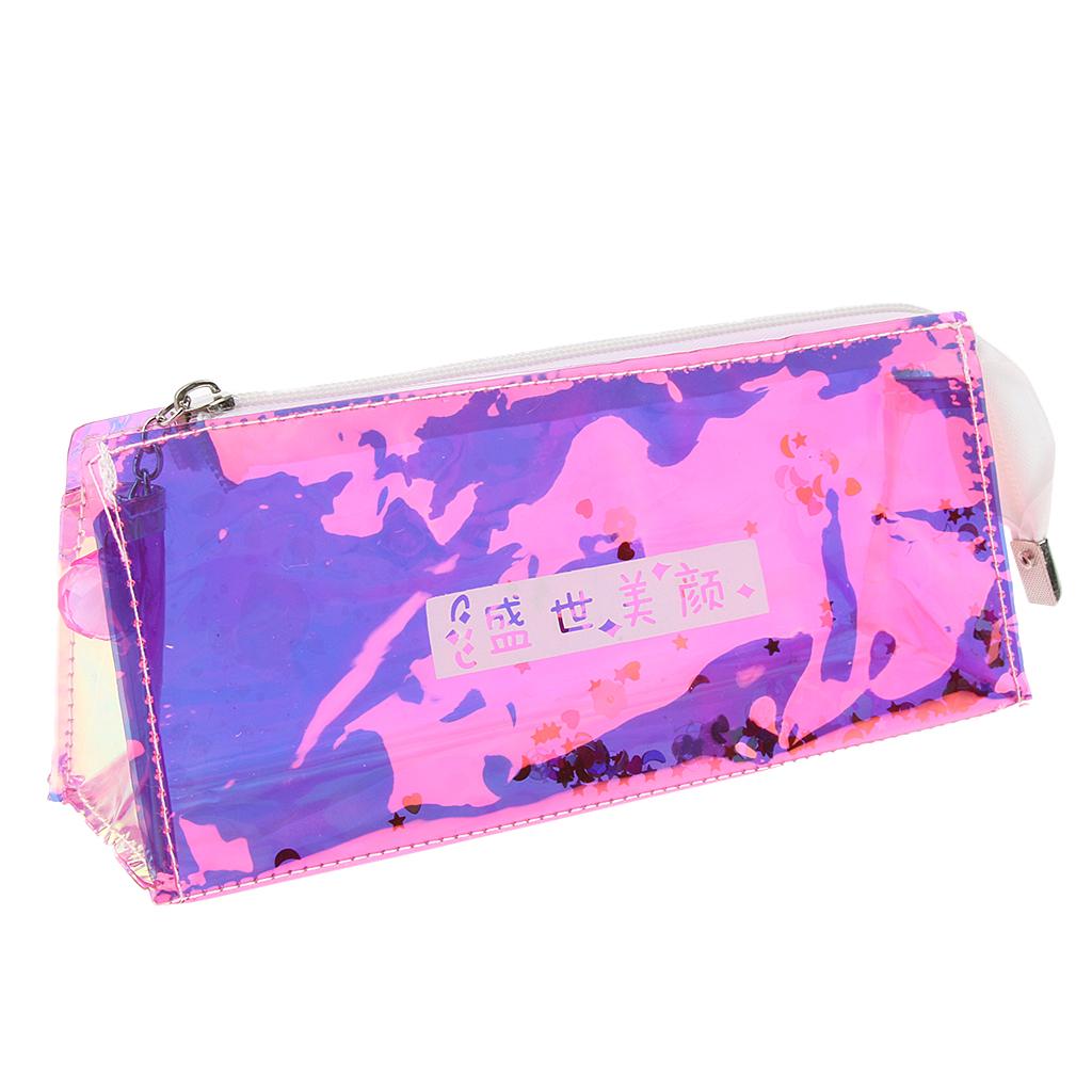 Shiny Transparent Pencil Bag Pen Holder Stationery Storage Organizer #2