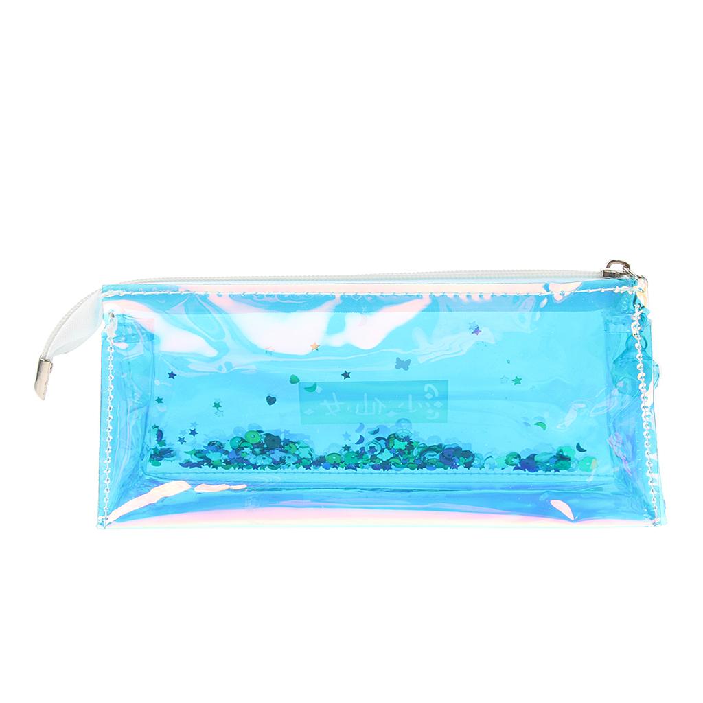 Shiny Transparent Pencil Bag Pen Holder Stationery Storage Organizer #3