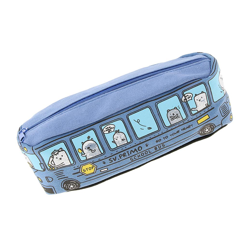 Creative Bus Pencil Bag Pen Holder Stationery Storage Organizer Blue