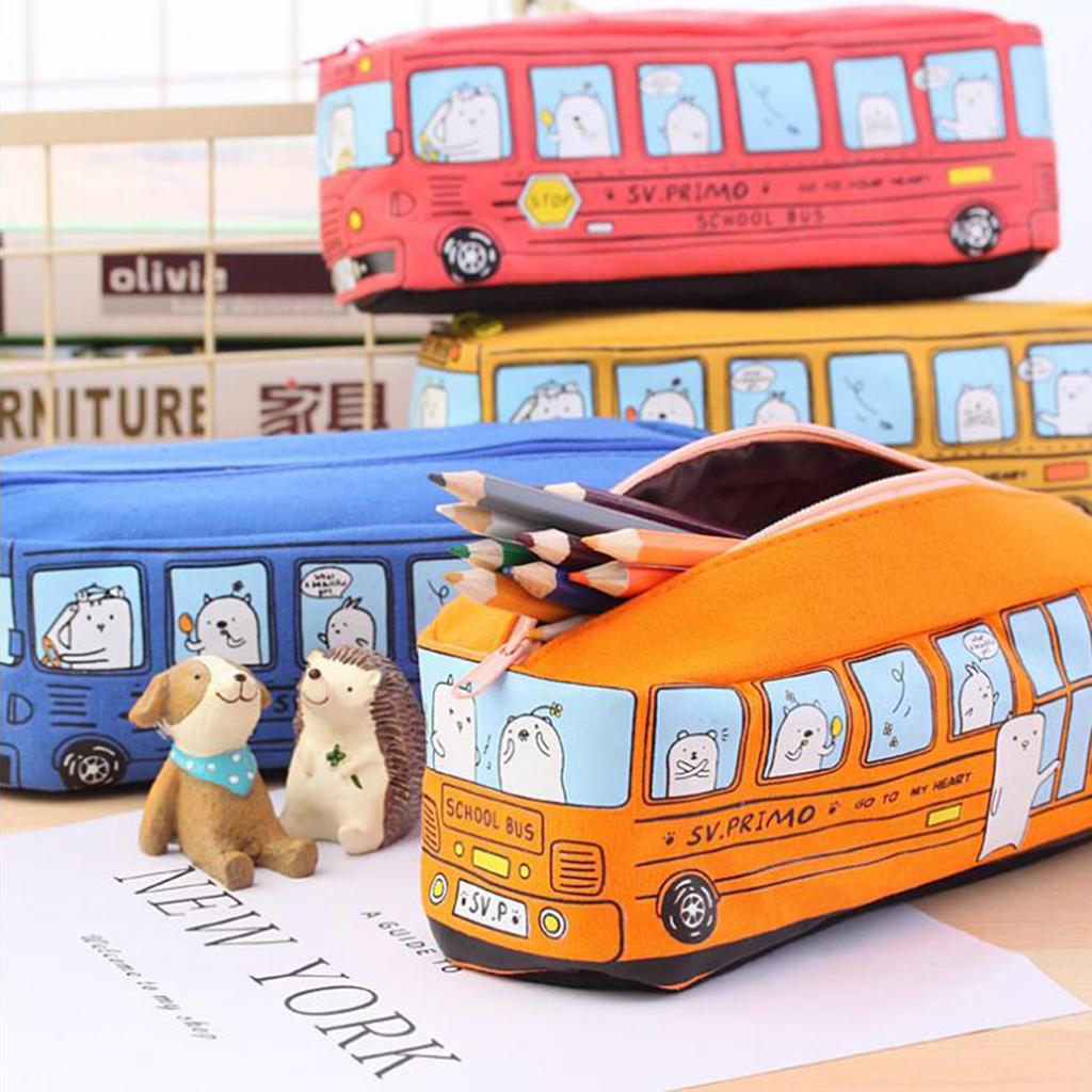 Creative Bus Pencil Bag Pen Holder Stationery Storage Organizer Orange